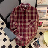 ITOOH Spring Clothing Men's Luxury Pullover Texture Plaid Shirts Lapel  Korean Vintage Long Sleeve Premium Casual Check M-2XL