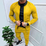 Itooh  Streetwear Mens Two Piece Suits Fashion Solid Color Slim Tracksuits Stand Collar Long Sleeve Zipper Jackets And Trousers Men Set