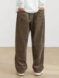 Itooh  Loose Men's Corduroy Trousers With Diagonal Pockets