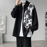 ITOOH Spring Autumn Long Sleeve Print Shirt Man Black/White High Street Fashion Casual Button Patchwork Harajuku All-match Blouse