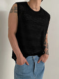 Itooh Hollow Out Knitted Tank Top For Men 2024 Summer Loose Sleeveless T-shirt Korean Style Trendy Round Collar Vests