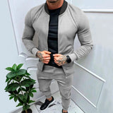 Itooh  Streetwear Mens Two Piece Suits Fashion Solid Color Slim Tracksuits Stand Collar Long Sleeve Zipper Jackets And Trousers Men Set