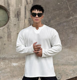 Itooh V-neck Texture And Drape Feeling Men's Long Sleeved T-shirt Sports Fitness Running Training Clothes Loose Oversized Long Sleeved