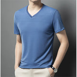 Itooh  Perfect Slim Fit V-neck T-shirt Men's + Stretch | Breathable Short-Sleeved Casual T-shirt ，Solid Color Men Top