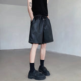 Itooh  Summer Leather Shorts Men Fashion Black Motorcycle Shorts Mens Streetwear Hip-hop Loose Leather Shorts Men Casual Shorts M-2XL