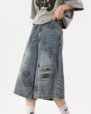 Itooh  Summer Thin Graffiti Denim Shorts Women Loose Casual Capris Straight Leg Vintage Wide Leg Shorts Baggy Jeans Women