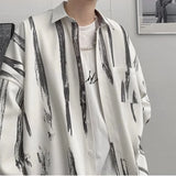 Itooh Summer Fashion Casual Loose Lapel Men's Clothing All-match Japanese Striped Printed Vintage Spliced Pocket Long Sleeve Shirt