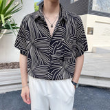 Itooh Summer Loose Ice Silk Shirt Men Fashion Striped Printed Short Sleeve Shirts Oversized Streetwear Social Men Clothing