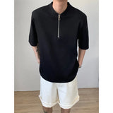 Itooh  Summer Short Sleeved T-shirt Men Fashion Black White Shoulder Pad T Shirt Men Streetwear Korean Loose Zippered T Shirt Mens Top