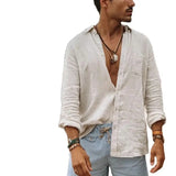 Itooh Summer Men's Linen Long Sleeve Shirt Thin Cool Clothes Loose Hawaiian Korean Fashion Street Dress New T-shirt