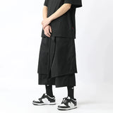 Itooh Streetwear Men Harem Pants Chinese Style Jogging Pants Men Black Hanfu Pants Summer Men Fake Two-Piece Design Casual Pants