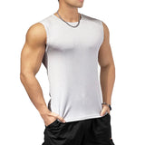 Itooh New men's sports vest crewneck solid color speed dry running training ice silk vest fitness top men's style Tank Top