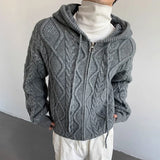 ITOOH Autumn Clothing Men's Light Luxury Jacquard Knitted Hooded Cardigan Sweater Korean Popular Zipper Long Sleeve Hoodie Knitwear