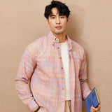 ITOOH Men's Clothing Light Luxury Pink Check Shirts Streetwear Summer Vacation Sun Protection Long Sleeve Korean Popular Blouse M-3XL