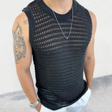 Itooh Hollow Sexy Men'S Sweater Vest  New European And American Style Solid Color Slim Sleeveless Transparent Tight Knitted Vest