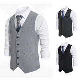 Itooh New Men's Stripe Vest Suit Vest Single breasted Designer Brand Sleeveless Formal Coat Top Adult Dress Tuxedo