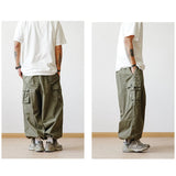 ITOOH Multi-Pocket Cargo Pants Men's Casual Solid Colour Straight Pants Baggy Wide-leg Cropped Pants Men Ankle-length Pants