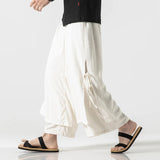 Itooh Men Linen Harem Pants Men Breathable Solid Color Irregular Wide Leg Pants Male Street White HanFu Kongfu Skirt Trousers 5XL