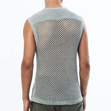 Itooh  2024 Spring New Men Tank Tops Sexy Hollow Out See Through Mesh Vest For Mens Fashion Solid Color Sleeveless Knitted Camisole Man