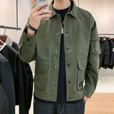 Itooh Men's Casual Clothes Daily Straight Short Cargo Coats Men's Thin Shirt Jacket Single Breasted Arm Pocket Tooling Outwear 4XL