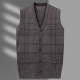 Itooh  Men's Cardigan Vest Plaid Fashion Casual Knitted Sweater Warm V-neck Vest Sweater Tops