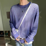 Itooh Casual Pullovers Hollow Out Outfits Fishnet Smock Tops Men Fashion Loose Long Sleeve See-though Knit Shirts Y2k Sexy Holes Shirt