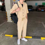 Itooh Japanese Ami Khaji Overalls Men Cargo Pockets Overalls Couple Loose Straight Casual Sashes Trousers Jumpsuit Bf Loose Top Pants