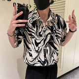 Itooh Japanese Summer Ice Silk Flower Shirt for Men Short Sleeve Loose Casual Harajuku Oversized  New Thin Hawaiian Shirt Men