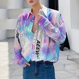 Itooh Mens Y2k Tie-Dye Printed Long-Sleeve Shirt  New Spring Genderless Street Youth Trend Personality Fake Two-Piece Shirt Unisex