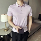 Itooh  New High Quality British Style Men's Polo Shirt - Solid Color, High Elasticity, Ice Silk Fabric, Seamless Lapel (S-4XL)