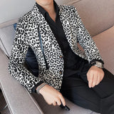 Itooh Korean Leopard Print Suit Jackets Men Slim Business Casual Blazer Masculino Social Banquet Stage Singer Dress Coats Men Clothing