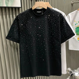 Itooh Summer Rhinestone Rivet T-shirt for Men Clothing Round Neck Casual T-shirt Fashion High Street  Men's Summer Short Sleeves