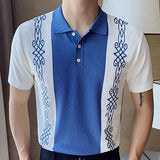 Itooh 2024 Summer New Casual Slim Polo Shirts Men Knitwear Patchwork Short Sleeve Button Lapel Knit Tops Mens Vintage Knitted Polos