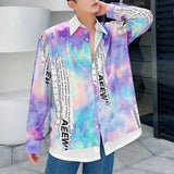 Itooh Mens Y2k Tie-Dye Printed Long-Sleeve Shirt  New Spring Genderless Street Youth Trend Personality Fake Two-Piece Shirt Unisex