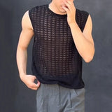 Itooh Streetwear Men's Tank Tops Knitted Hollow Out Breathable Casual Solid Color Vest Men Summer Sexy See Through Sleeveless Camisole