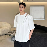 Itooh  Korean Style 2024 Summer New Trendy Personalized Multi Zipper Decorative Niche Design Casual T-shirt Shoulder Pad Male Top