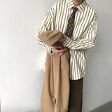 ITOOH Men Vintage Set Spring Autumn Couple Casual Suits New Stripe Loose Long Sleeve Shirt+High Street Wide Leg Pants Two Piece Set