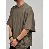 Itooh  Japanese Outdoor Patchwork Pullover T-shirt Functional Short Sleeve Tops Cityboy Men's Loose Mesh Breathable Embroidery T-shirt