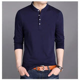 Itooh Spring Men Long Sleeve T Shirts Half Buttons Stand Collar Cotton Pullovers Solid Casual Tops Comfy Korea Tide Slim Thin Tees