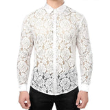 Itooh  2024 Spring Long Sleeve See Through Mens Shirt Sexy Floral Embroidery Mesh Lace Shirts Tops Men Streetwear Fashion Slim Cardigan