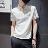 Itooh Short Sleeve Slim Fashion Korean Version Summer New Solid Color Versatile Lapel Letter Printed Cotton Youth Trend Polo Shirt