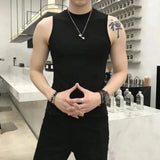 Itooh Summer Trend Vest Men's Tight Turtleneck Sleeveless Cotton Vest Male Slim Fitness Stretch Tank Tops Bottoming Shirt Streetwear