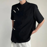 Itooh Male Irregular T Shirt New Chinese Style Buckle Short Sleeve Shirts Summer Men's Fashion Design Breathable Casual Chiffon Tops