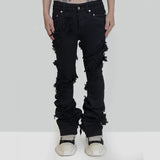 Itooh ins dark series washed and distressed raw edge jeans men's streetwear hip-hop stitching flared pants patchwork jeans