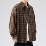 Itooh  Autumn Clothing Men's Luxury Texture Plaid Shirts Japanese Vintage Big Size Solid Color Long Sleeve Check Shirts Fashion Leisure