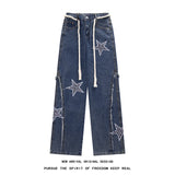 Itooh Spring New Star Embroidery Burrs Patchwork Jeans Fashion Streetwear Loose Straight-leg Denim Pants for Men and Women 5XL-M