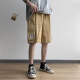 Itooh Summer Youth Loose Oversized Men's Clothing Solid Color Elastic Waist Spliced Pocket Fashion Casual Trend All-match Cargo Shorts