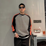 Itooh Spring and Autumn Men's Fashion Commuter Stripe Color Block Korean Round Neck Long Sleeve Loose Versatile Casual Sweater