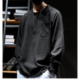 Itooh Spring and Autumn Men's Solid Color Pullover Round Neck Panel Long Sleeve Loose T-shirt Fashion Casual Commuter Sports Topss