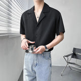 Itooh Summer light mature style men's loose shoulders Cuban collar short-sleeved shirt drape ice silk short-sleeved suit collar shirt